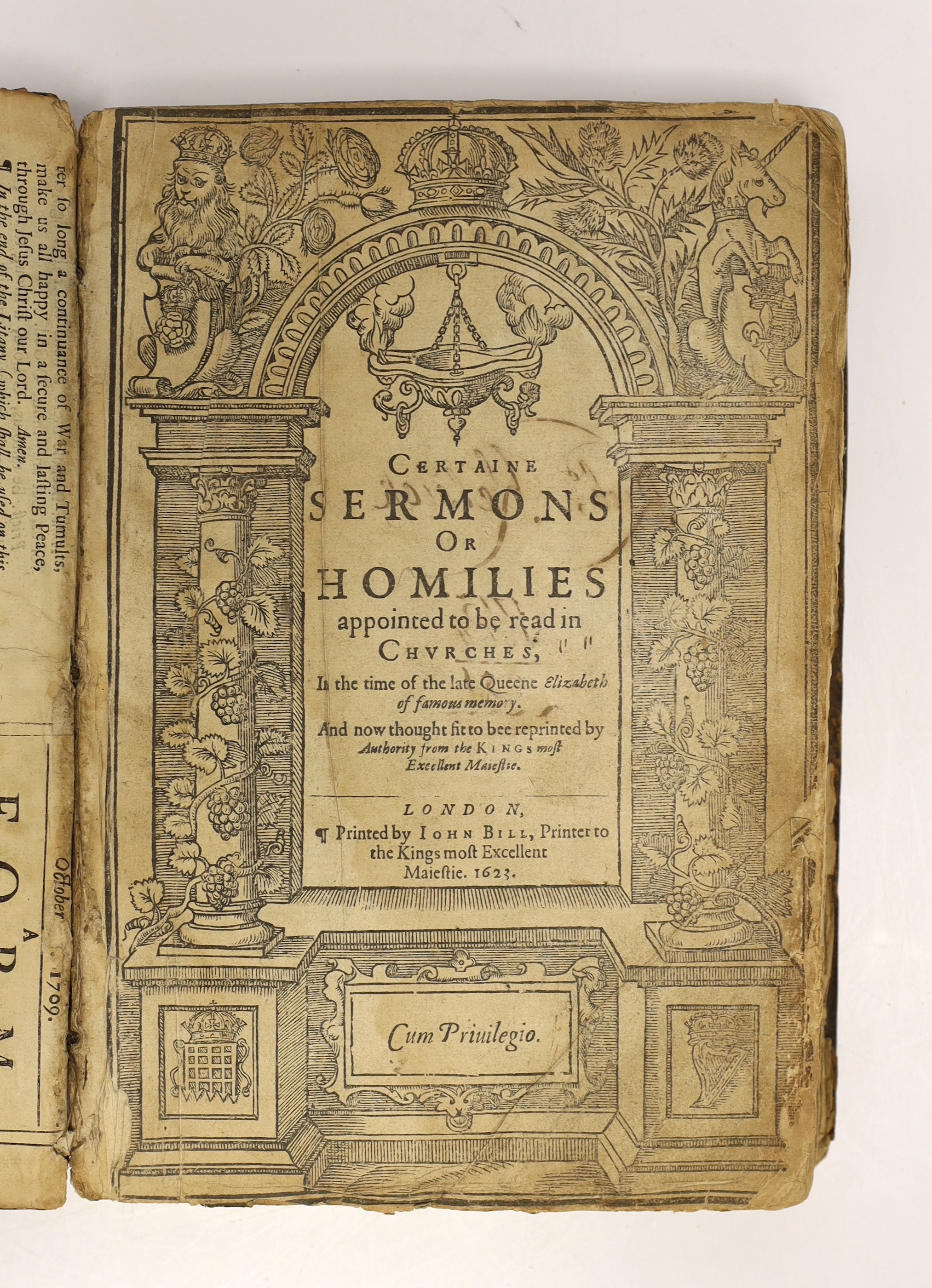 (The Homilies) Certain Sermons or Homilies appointed to be read in Churches, in the time of the late Queen Elizabeth....And now thought fit to bee reprinted by authority....(together with, as issued) The Second Tome of H